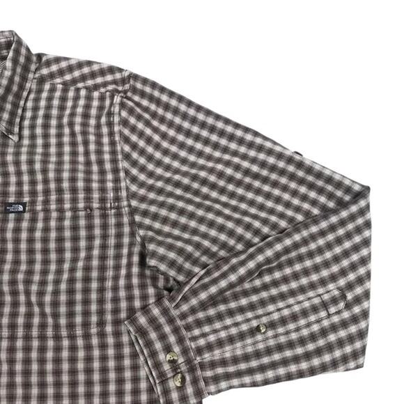 The North Face Brown & Red Plaid Button Down Long Sleeve Shirt Men's Medium - Picture 3 of 8